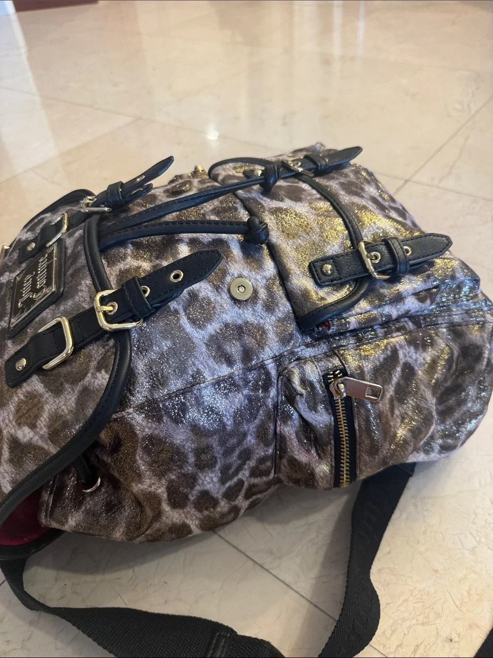 Metallic Leopard Print JUICY COUTURE Backpack with Black Trim VINTAGE